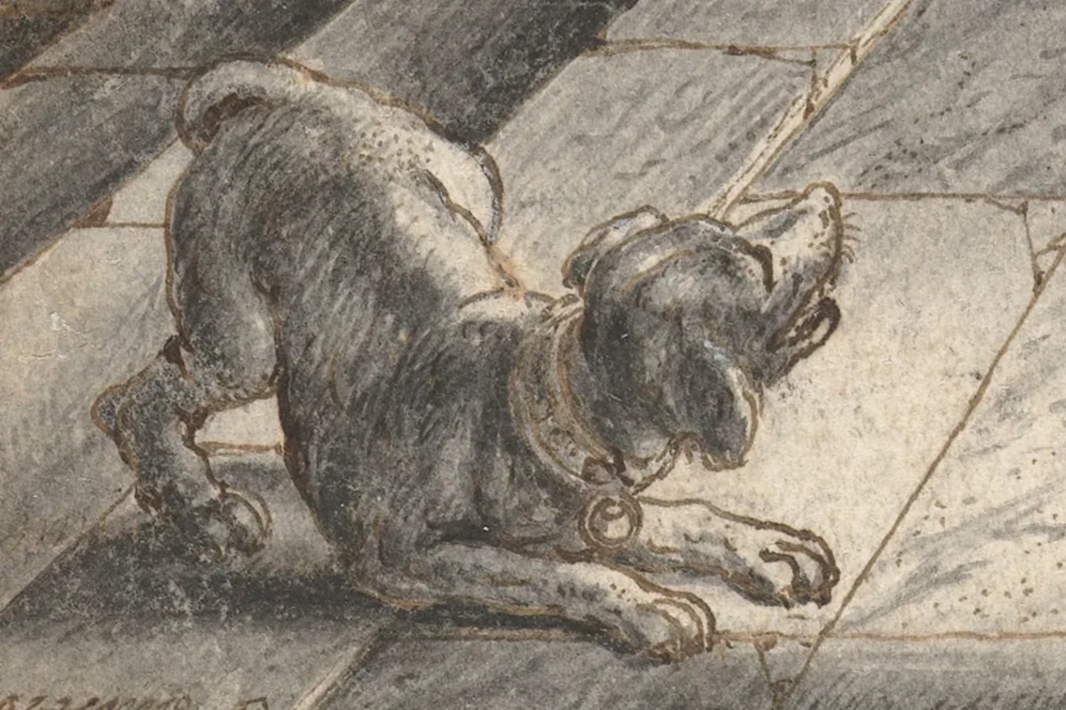 ファン・デ・フェンネの１６１９年の挿絵に描かれた犬の詳細/Rijksmuseum