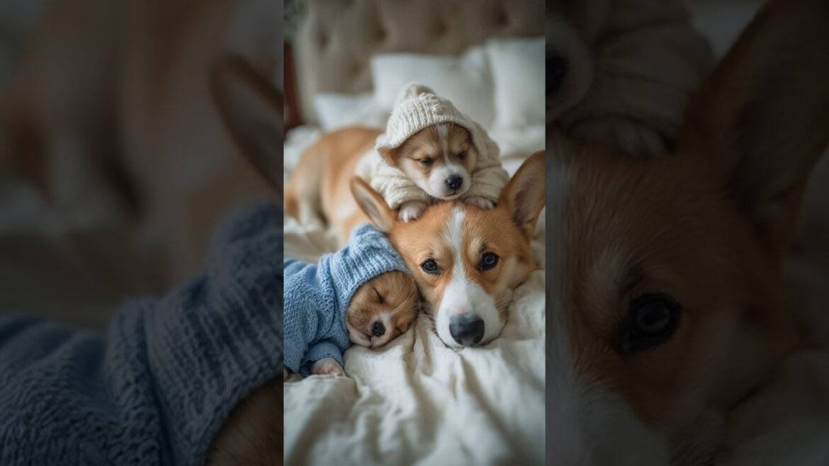 Mommy Corgi and Her Puppies Snuggling in Cozy Sweaters 💕 | Cute Puppy Shorts