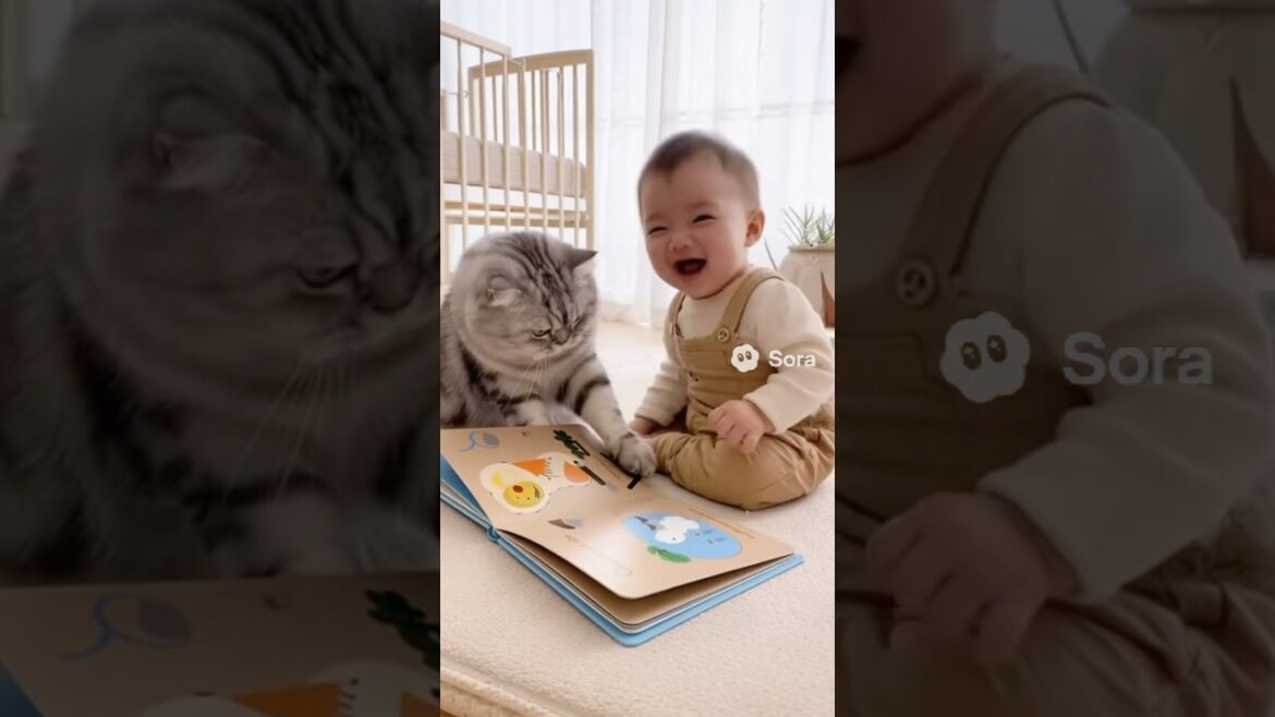 赤ちゃんに絵本を見せる猫 🐱💕赤ちゃん大喜び👶The Cat Who Reads to a Baby 🐾 #shorts #babyandcat #赤ちゃんと猫 #スコティッシュフォールド