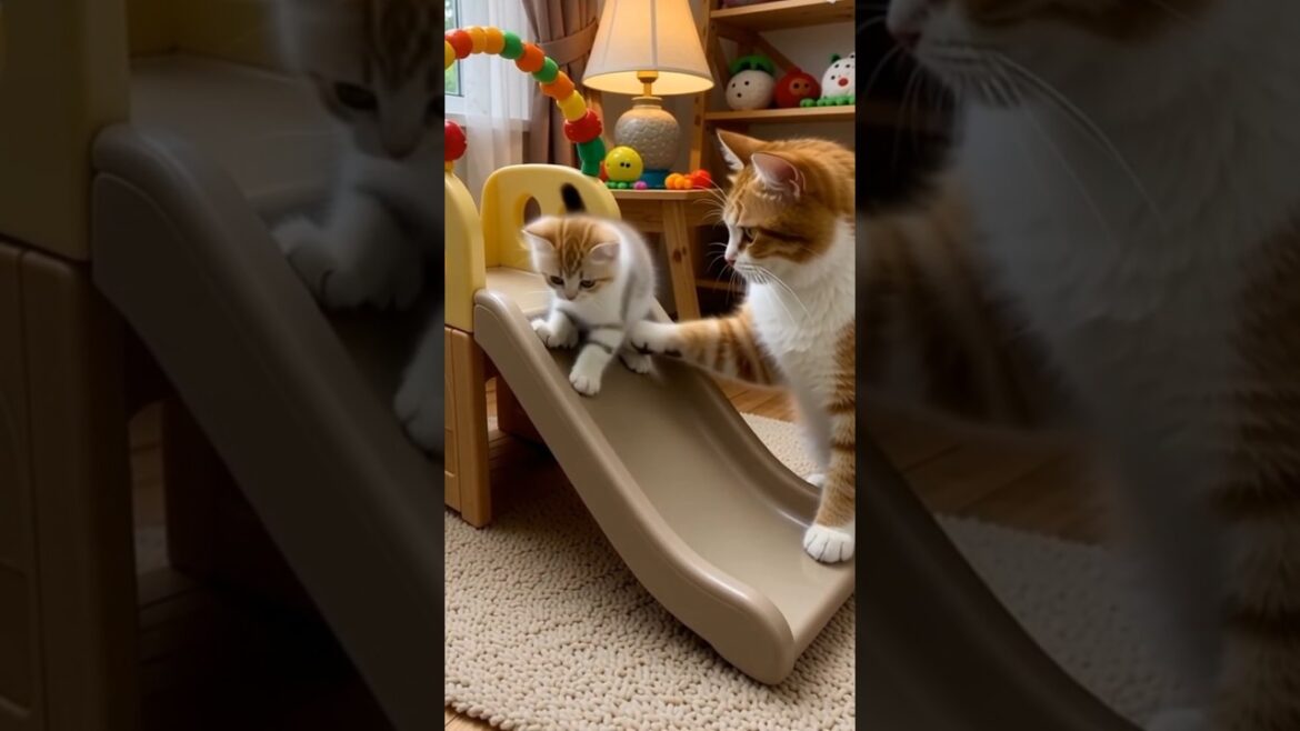 Baby Cat First Time Tries a Slide #shorts #cat #catlovers Baby Cat First Time Tries a Slide #shorts #cat #catlovers